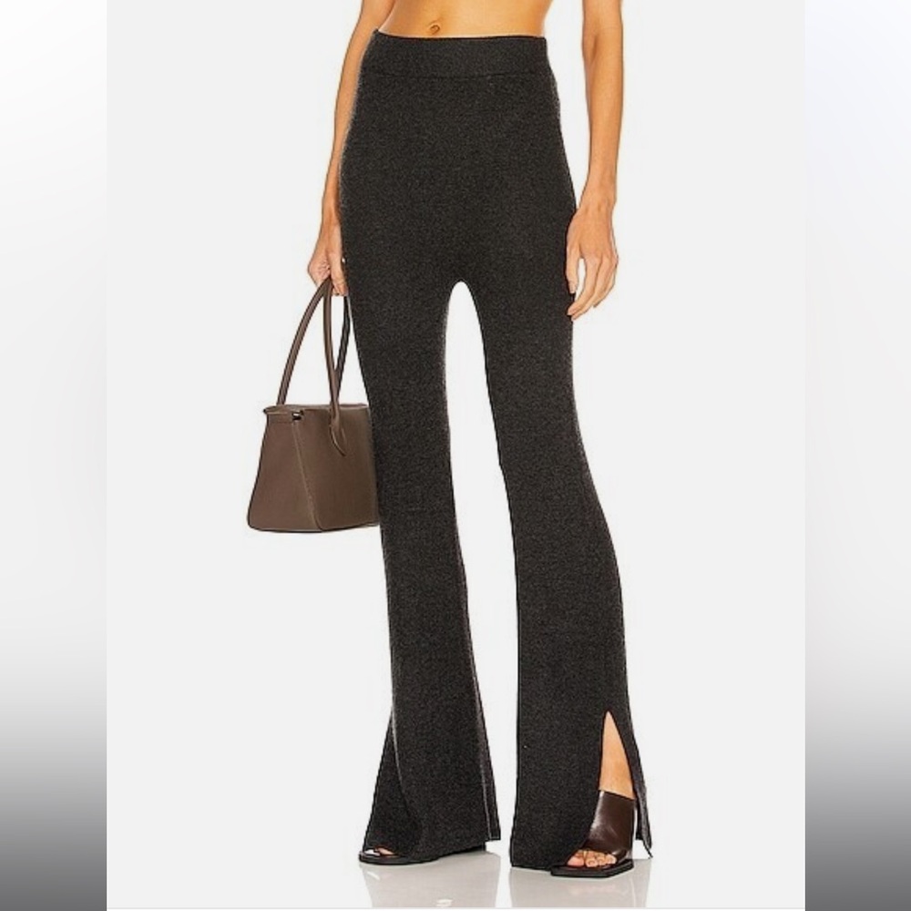 LE ORE Lodi Womens M Grey Flare Pants Knit Side Slit Ultra High Waist Winter